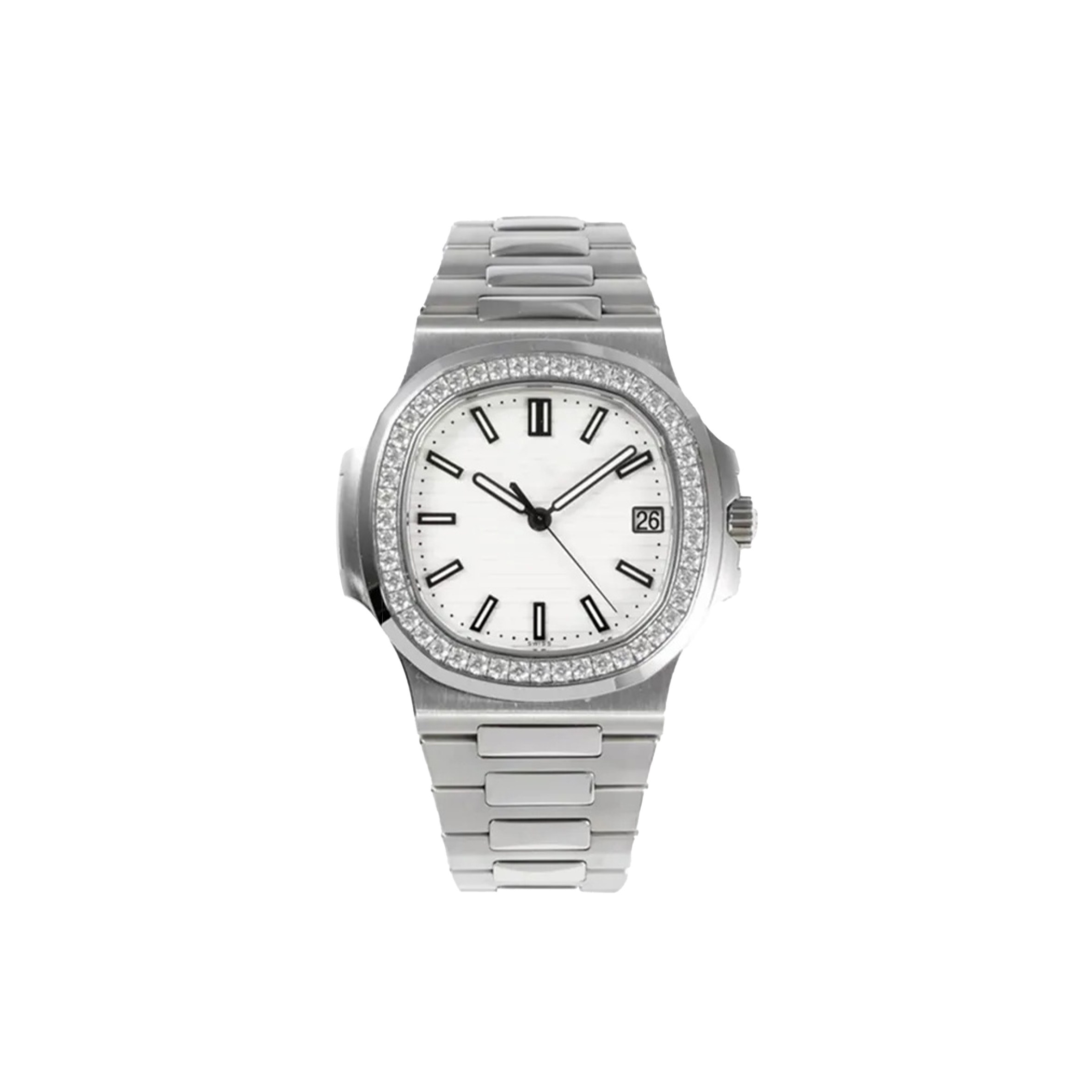 PATEK PHILIPPE NAUTILUS STAINLESS STEEL SILVER DIAL DIAMOND BEZEL 7118/1200A-010